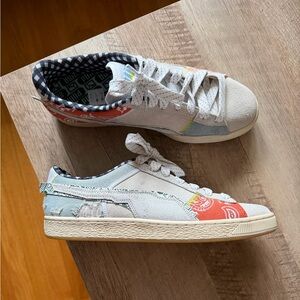 PUMA Suede Backpack Spring Clean sneakers, featuring a unique patchwork design